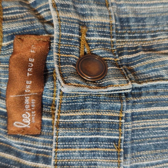 Lee Jean Capri Women 5/6 M Blue White Tan Striped - Picture 2 of 11